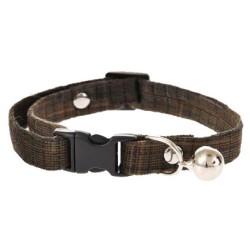 obróżka dla kota, brązowa w kratkę, z dzwoneczkiem, 1x32cm