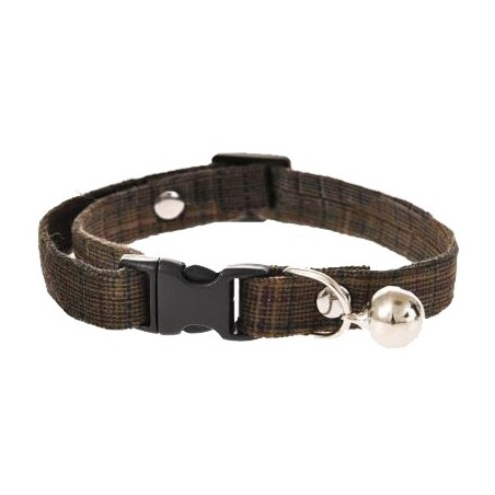 obróżka dla kota, brązowa w kratkę, z dzwoneczkiem, 1x32cm