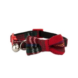 Obroża, dla kota, szkocka krata, 10 mm x 18 - 24 cm, z dzwonkiem i kokardą