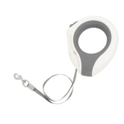 Smycz dla psa, automatyczna, okrągła, biało-szara, taśma, ładowanie USB, 3m