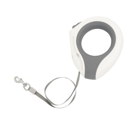 Smycz dla psa, automatyczna, okrągła, biało-szara, taśma, ładowanie USB, 3m