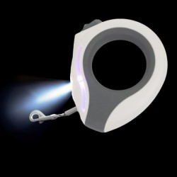 Smycz dla psa, automatyczna, okrągła, biało-szara, taśma, ładowanie USB, 3m