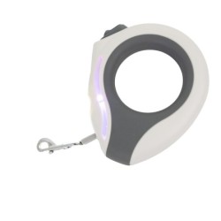 Smycz dla psa, automatyczna, okrągła, biało-szara, taśma, ładowanie USB, 3m