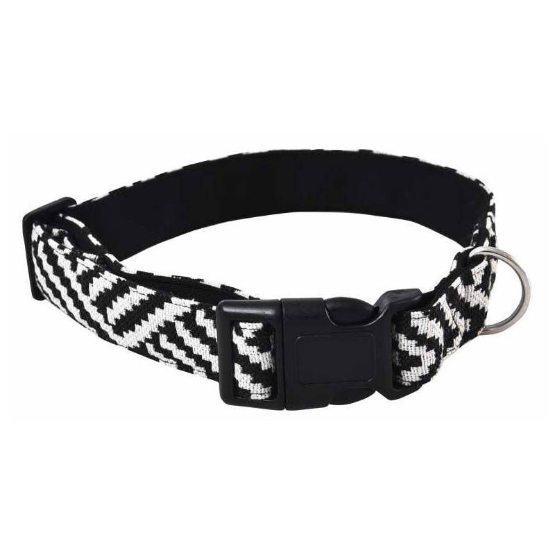 Obroża dla psa, z wytrzymałej tkaniny, wzór aztecki, biało-czarne paski, 1,5x30-40cm