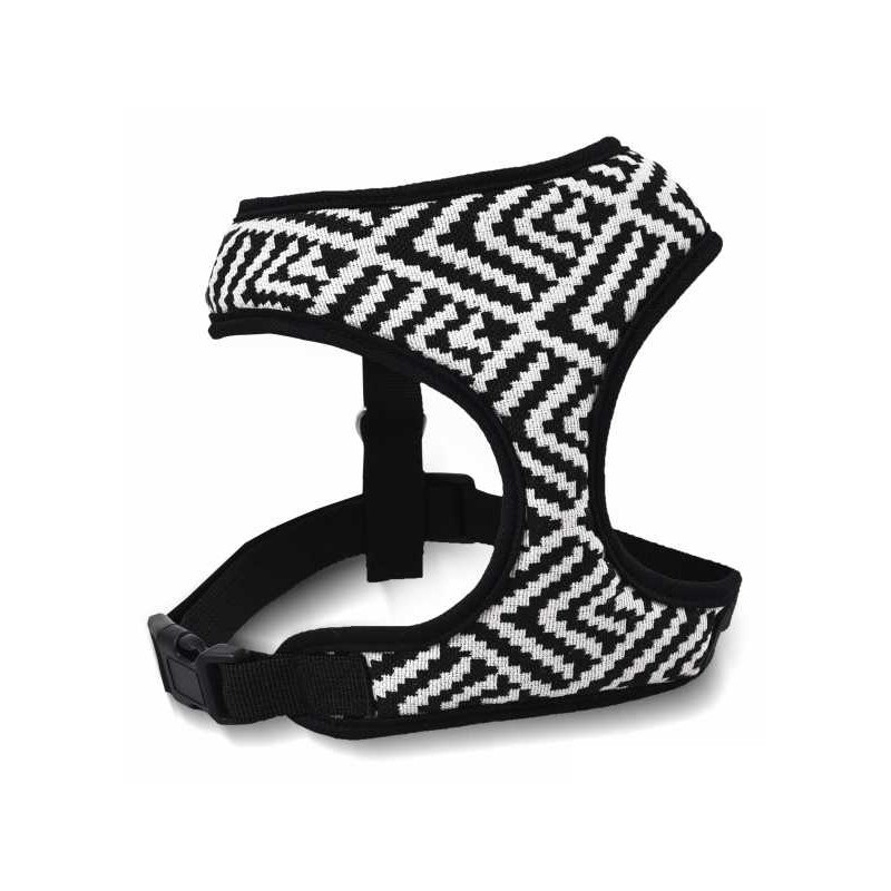 Szelki dla psa, z wytrzymałej tkaniny, wzór aztecki, biało-czarne paski, max. Obw. Szyi 28cm, obw. Klatki 34-45cm