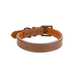 Obroża skórzana, M: 41-48 cm/25 mm, ciemny beż