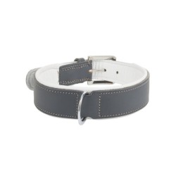 Obroża skórzana, L: 40-49 cm/44 mm, szara/biała