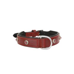 Obroża skórzana, S: 39-46 cm/26 mm, czerwony/czarny