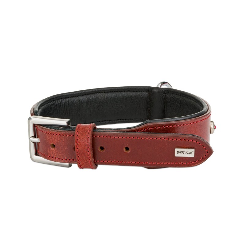 Obroża skórzana, XL: 47-55 cm/39 mm, czerwony/czarny