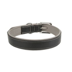 Obroża skórzana, XXL: 54-64 cm/35 mm, czarna/szara