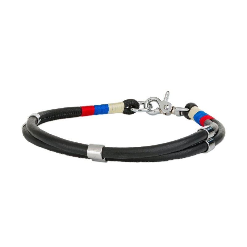 Obroża linowa, XL: 60 cm/8 mm, czarny, wstawki niebieskie/czerwone