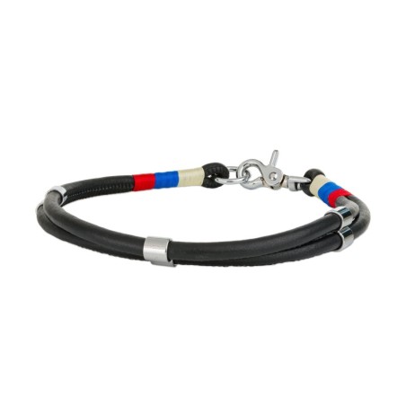 Obroża linowa, XL: 60 cm/8 mm, czarny, wstawki niebieskie/czerwone