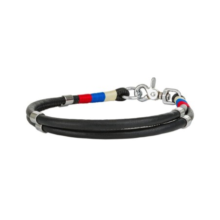 Obroża linowa, L: 55 cm/8 mm, czarny, wstawki niebieskie/czerwone