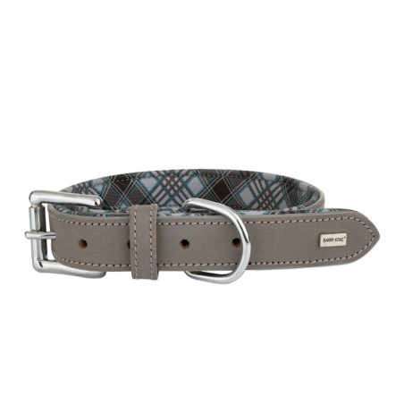 Obroża skórzana, XL: 43-53 cm/30 mm, siwy/kratka