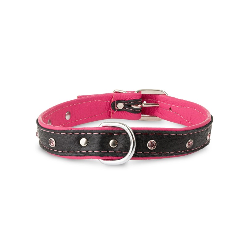 Obroża Skóra Łoś Kryształ 20mm/35cm różowy