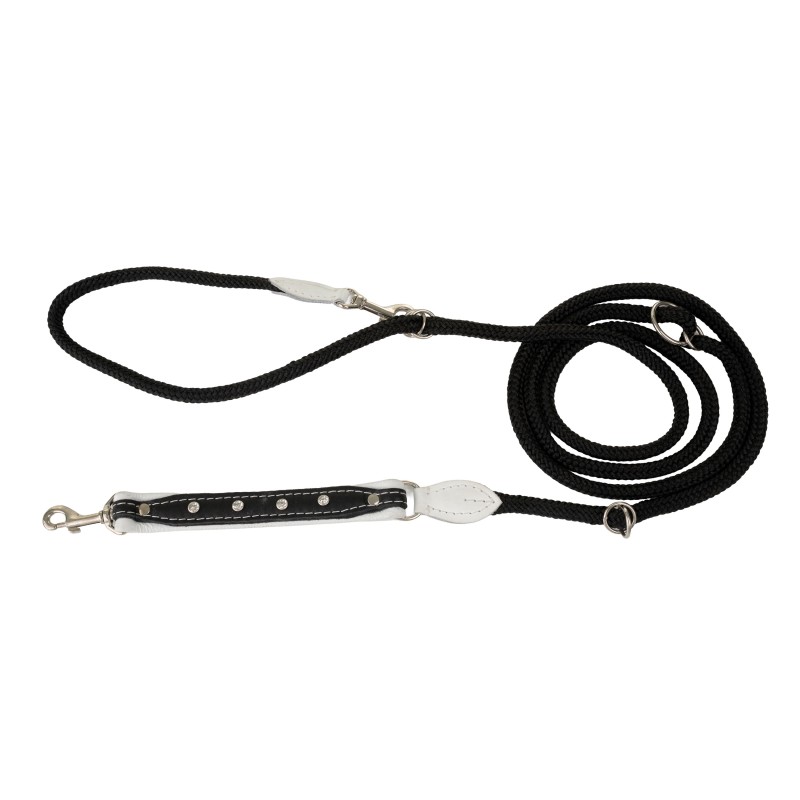 Smycz regulowana Skóra Łoś Kryształ 20mm/6/220cm biały