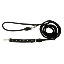 Smycz regulowana Skóra Łoś Kryształ 20mm/6/220cm czarny