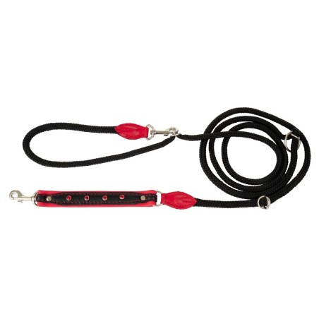Smycz regulowana Skóra Łoś Kryształ 20mm/6/220cm czerwony