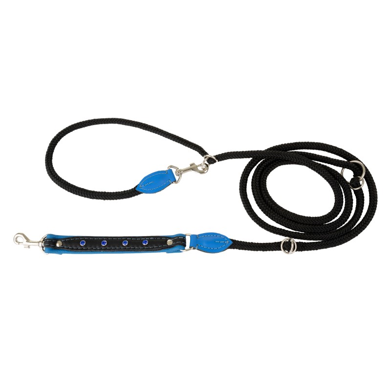 Smycz regulowana Skóra Łoś Kryształ 20mm/6/220cm niebieski