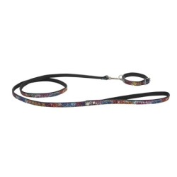 Smycz dla psa skórzana Kwiaty, XS-S, 12mm/120cm