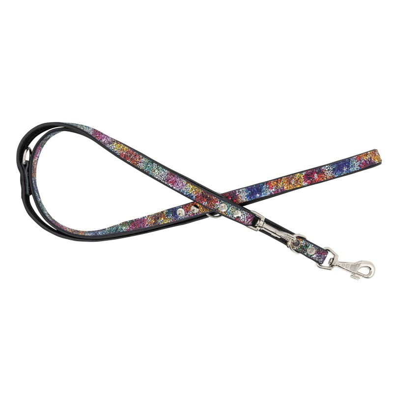 Smycz regulowana dla psa skórzana Kwiaty, M-L, 20mm/200cm