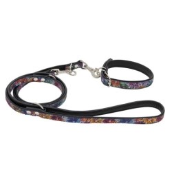 Obroża dla psa skórzana Kwiaty, M-L, 16mm/45cm