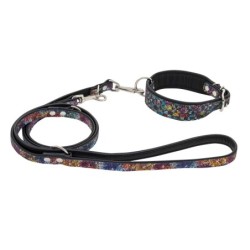 Obroża dla psa skórzana Kwiaty, L-XL, 25mm/55cm