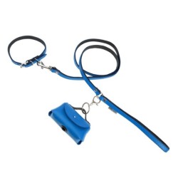 Smycz skórzana dla psa, niebieski/czarny, XS-S, 12mm/120cm