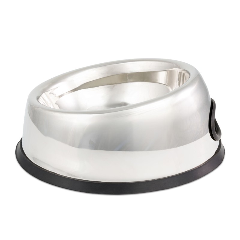 Miska, dla psa, owalna, stal nierdzewna, antypoślizgowa z podwyższoną ścianką, 990 ml