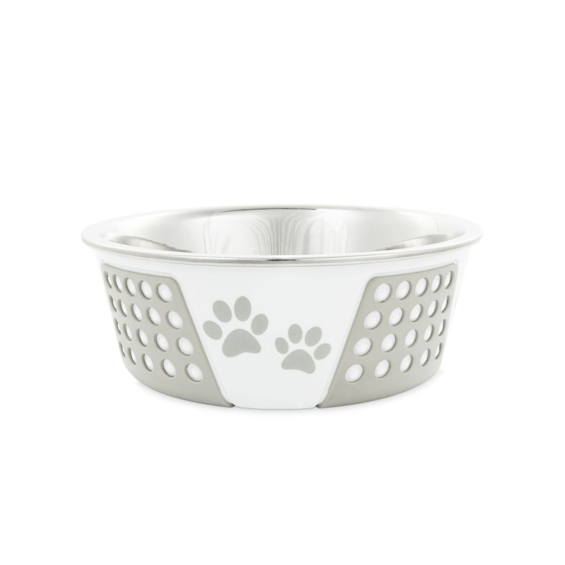 Miska, dla psa, szara, nadruk łapa, stal nierdzewna, antypoślizgowa,17cm, 900ml