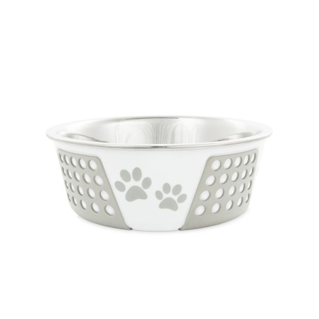 Miska, dla psa, szara, nadruk łapa, stal nierdzewna, antypoślizgowa,17cm, 900ml