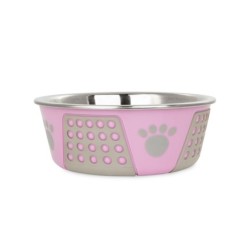 Miska, dla psa, fioletowa, nadruk łapy, stal nierdzewna, antypoślizgowa,17cm, 900m