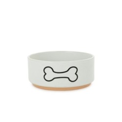 Miska, dla psa, biała, nadruk kość, ceramiczna, na podstawce, 12cm