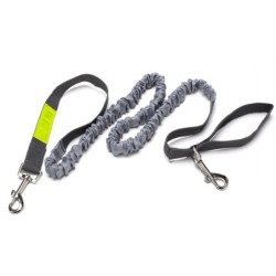 Pas biodrowy do biegania, z amortyzowaną smyczą, szary, M, pasek dł. 80-104cm, saszetka (10x5x13cm), smycz dł.145-200 cm