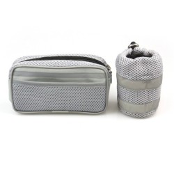 Pas biodrowy do biegania, z amortyzowaną smyczą, szary, L, pasek dł. 80-104cm, saszetka (18x5,5x10cm), smycz dł. 145-200 cm