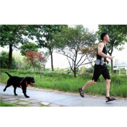 Pas biodrowy do biegania, z amortyzowaną smyczą, szary, L, pasek dł. 80-104cm, saszetka (18x5,5x10cm), smycz dł. 145-200 cm