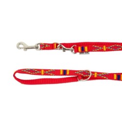 Smycz dla psa, wzór etniczny, regulowana, taśma polipropylenowa, 20mm/220cm czerwona