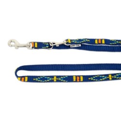 Smycz regulowana dla psa, granatowa, wzór etniczny, taśma polipropylenowa, 25mm/220cm