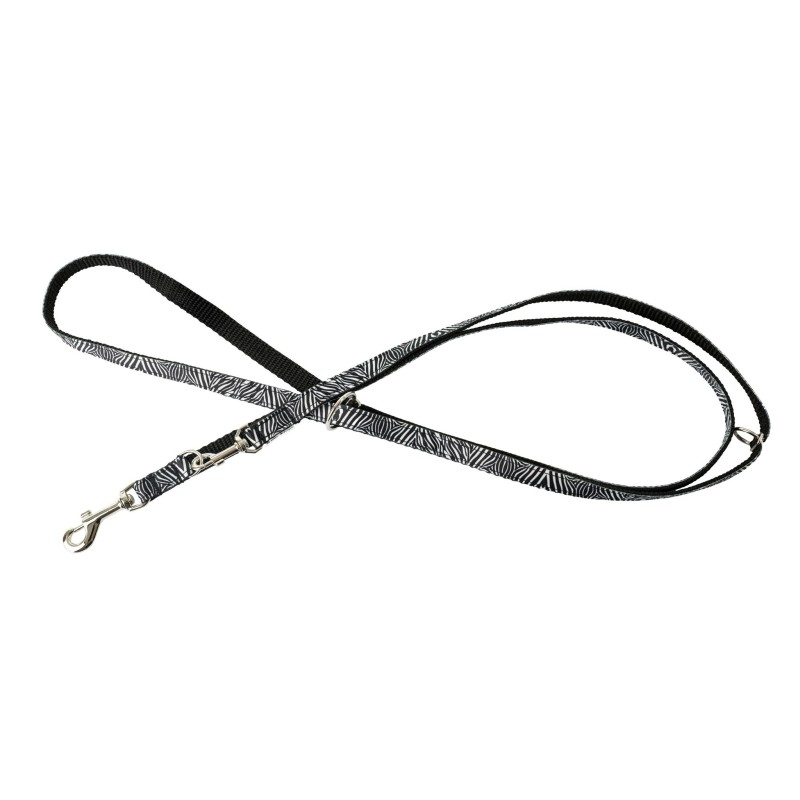 Smycz regulowana dla psa, czarno-biała zebra, taśma polipropylenowa, 16mm/220cm
