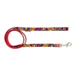 Smycz dla psa, czerwona, wzór picasso, taśma polipropylenowa, 25mm/120cm