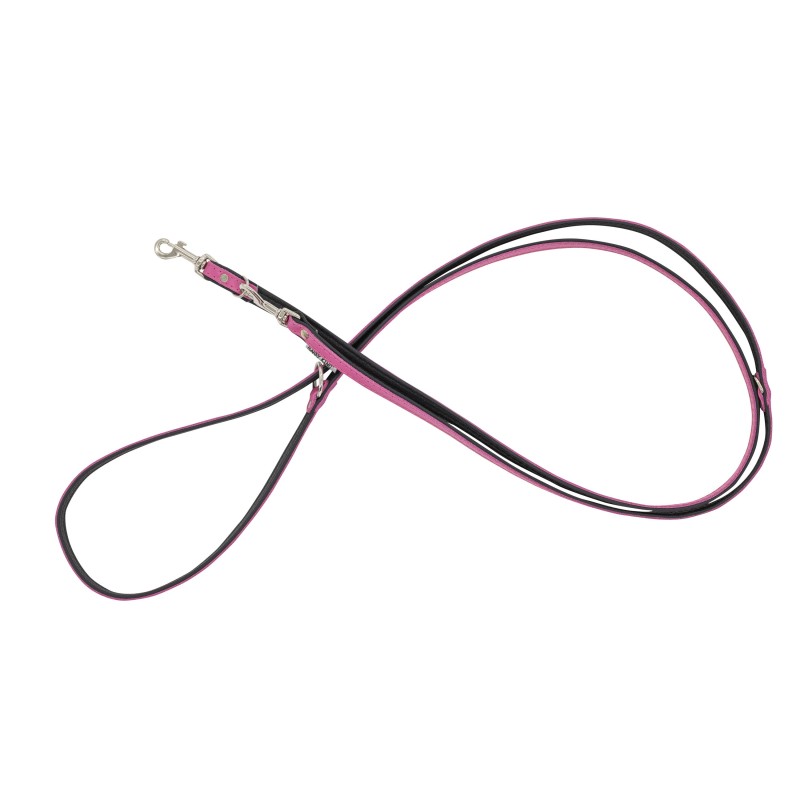 Smycz regulowana skórzana dla psa, różowy/czarny, M-L, 20mm/200cm