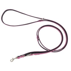 Smycz regulowana skórzana dla psa, różowy/czarny, M-L, 20mm/200cm