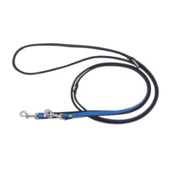 Smycz regulowana skórzana dla psa, niebieski/czarny, M-L, 20mm/200cm