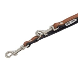 Smycz regulowana skórzana dla psa, koniak/czarny, M-L, 20mm/200cm