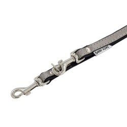 Smycz regulowana skórzana dla psa, szary/czarny, M-L, 20mm/200cm