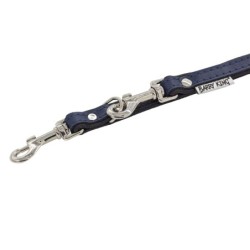 Smycz regulowana skórzana dla psa, granatowy/czarny, M-L, 20mm/200cm