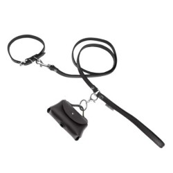 Obroża skórzana dla psa,czarny/czarny, M-L, 16mm/45cm