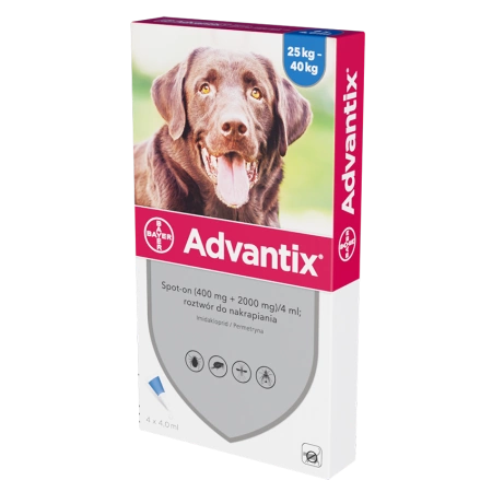 ADVANTIX SPOT - ON 4,0 ml 4 TUBY (25 do 40 kg) (roztwór zewnętrzny)