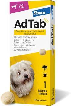 AdTab Tabletka na kleszcze i pchły dla psów od 2,5 do 5,5 kg