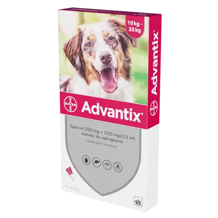 ADVANTIX SPOT - ON 2,5 ml 4 TUBY ( 10-25 kg ) ( roztwór zewnętrzny )